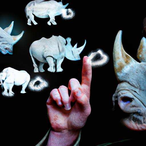 Hình ảnh hấp dẫn về một người giải mã các biểu tượng trong giấc mơ liên quan đến tê giác và con của nó.