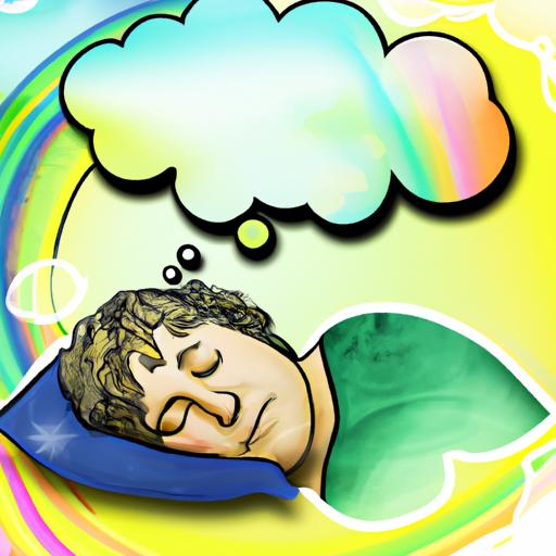 Người đang ngủ yên bình với ý nghĩa của giấc mơ hiện lên trong bong bóng suy nghĩ đầy màu sắc.