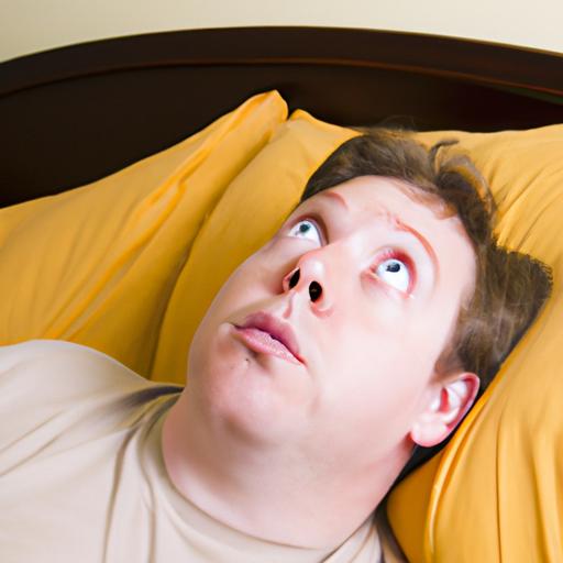 Một người nằm trên giường, nhìn chằm chằm vào trần nhà với gương mặt bối rối.