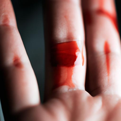 Bàn tay của một người bị đầy máu, tượng trưng cho ý nghĩa tâm lý của việc mơ thấy máu danh con gi.
