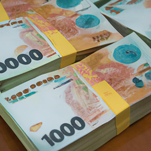 Một bức ảnh minh họa một đống tiền 5 nghìn biểu tượng cho sự thành công tài chính và thịnh vượng.