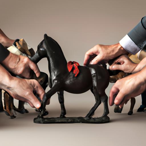 Một bức ảnh về một nhóm người trao đổi những tượng ngựa nhân mã.