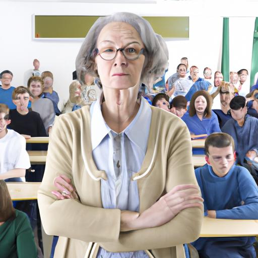 Cô giáo già đứng trước lớp học đông đúc học sinh