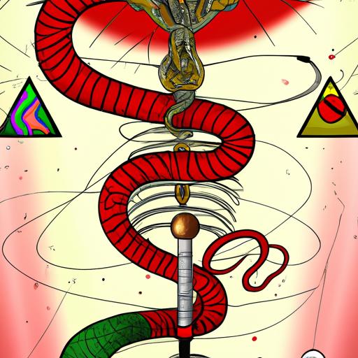 Hình ảnh ma thuật của đuôi rắn được bao quanh bởi các biểu tượng tâm linh.