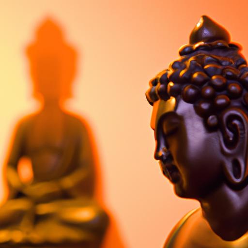 Hình ảnh thanh bình với người thiền định và tượng Phật trong nền.