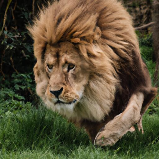 Một con sư tử hoành tráng đuổi theo con mồi trong thiên nhiên hoang dã.