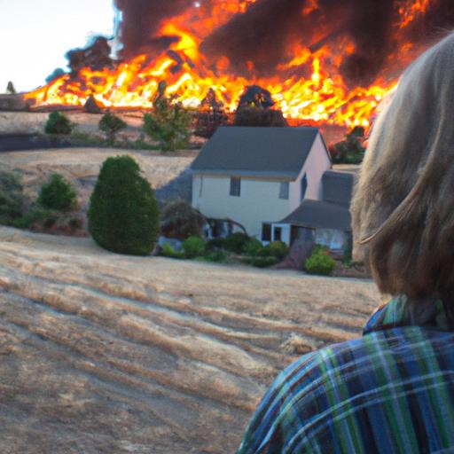 Người đang nhìn vào ngôi nhà đang cháy ở xa